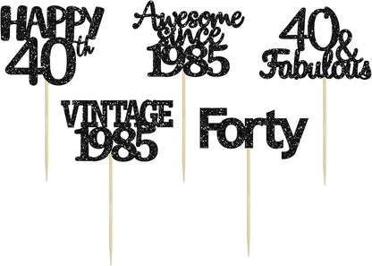 Gyufise 30Pcs Black Glitter Vintage 1985 Cupcake Toppers Awesome Since 1985 Cake Decorations Cheers to 40 Fabulous Forty Cupcake Picks 40th Birthday Wedding Anniversary Party Cake Decorations Supplies