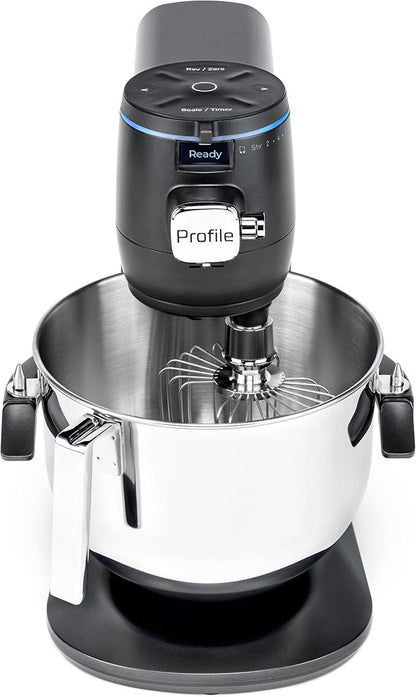 GE Profile Smart Stand Mixer, Built-In Smart Scale & Auto Sense Technology, 7qt Stainless Steel Bowl, 11 Speed, Includes Dough Hook, Beater, 11-Wire Whip, WiFi Connected, Carbon Black