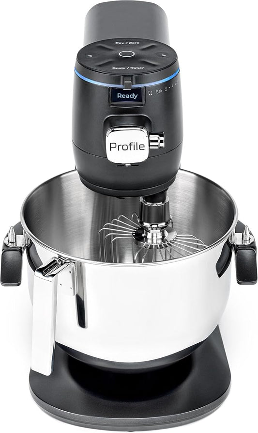 GE Profile Smart Stand Mixer, Built-In Smart Scale & Auto Sense Technology, 7qt Stainless Steel Bowl, 11 Speed, Includes Dough Hook, Beater, 11-Wire Whip, WiFi Connected, Carbon Black