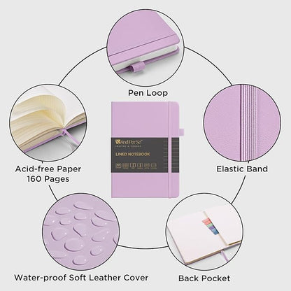 &And Per Se Lined Journal Notebook (5 Packs), 160 Pages, A5 5.7 x 8 inches College Ruled Thick Paper Notebook Journals for Writing, Hardcover Notebooks for Women Men Office School (Lavender)