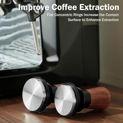 PUSEE 53.3mm Espresso Tamper, Calibrated Tamper with 30lbs Double Spring Loaded Tamper Walnut Wood Coffee Tamper for Barista Home,Stainless Steel Base Tamper Espresso Tool Fits 54mm Portafilters