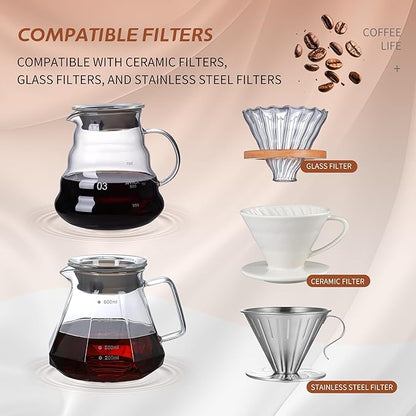 Glass Coffee Server for Drip Coffee Maker, Standard Glass Coffee Carafe, Coffee Pot with Lid, Clear, 03 800ml(27oz)