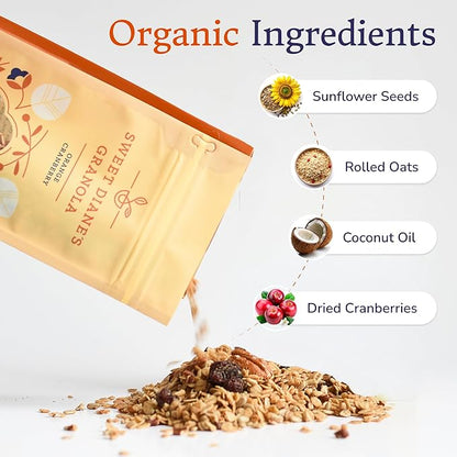 Sweet Diane’s Granola – Standard Size (12 oz): Organic, Low-Sugar, High-Fiber, Gluten-Free, Vegan, Delicious Breakfast and Snack Topper (Classic Size, Orange Cranberry)