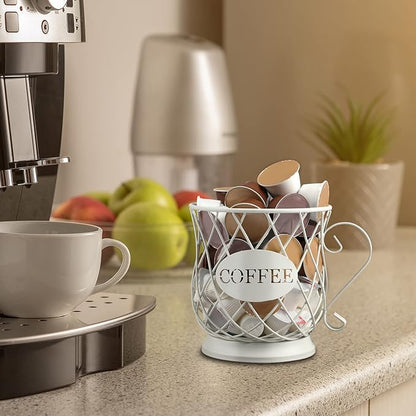 TreeLen Coffee Pod Capsule Storage Holder for 35 K Cups Capacity K Cup Holder K Cup Organizer for Counter Coffee Bar and Coffee Table - White