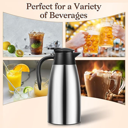 2 PCS 68 OZ Thermal Coffee Carafe, Insulated Stainless Steel Coffee Carafe Double Walled Vacuum Thermal Pot Flask with Brushes Thermos for Keeping Hot Coffee Tea Home and Office (Silver)