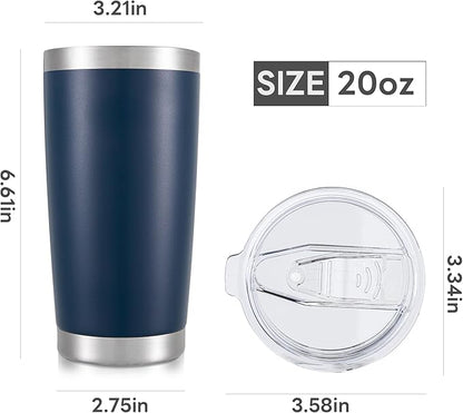 20 oz Tumbler with Lid Stainless Steel Insulated Tumblers Bulk Double Wall Vacuum Cups Powder Coated Travel Mug Keep Drinks Cold and Hot, Navy, 12 Pack