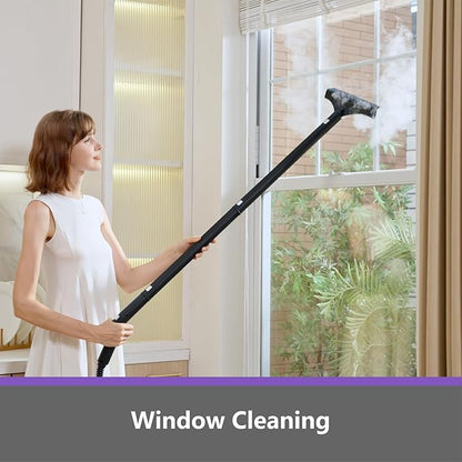 Steam Cleaner: Fast 50-Sec Heat-Up-21-Piece Kit-0.6Gal (2.2L) Tank Refill Anytime-No Cooling-Detachable Hose Multi Steamer Mop for Home Car Bed Furniture Tile Grout Floor Kitchen Cleaning Grey