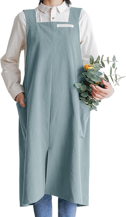 HANEE Cotton Aprons for Women and Men | Cross-Back Apron with Pockets