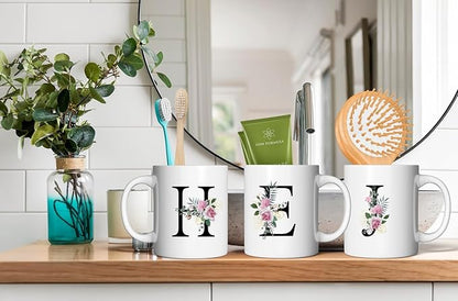 Retreez Initial A-Z Floral Botanical Bouquet Alphabet Monogrammed Monogram Mug 11 Oz Ceramic Tea Coffee Mugs - Appreciation Thank You Wedding Birthday Gifts for her friend coworker sister - D Initial