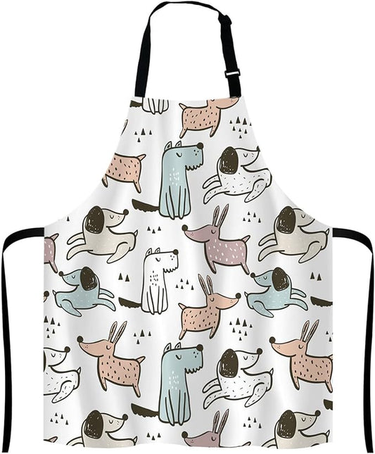 Cartoon Dogs Apron for Women and Men, Adjustable Kitchen Chef Apron for Cooking Baking - Cute Birthday, Anniversary, Mother's Day Apron Presents for Mom Wife Girlfriend Aunt Grandma
