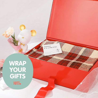 HAPPY POTATO 6 Large Christmas Gift Boxes with Ribbon 13.5x9x4.1 Inches, Red Gift Boxes with Lids, Bridesmaid Proposal Boxes, Magnetic Gift Box for presents (Glossy Red, Pack of 6)