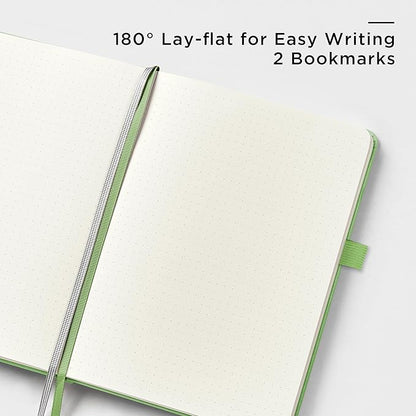 &And Per Se Dotted Journal Notebook, A5 Hardcover Leather Bullet Dotted Journal, 160 Pages 100 gsm Thick Dotted Paper，3 Sheets of Stickers Included - 5.7'' x 8'' (Pastel green)
