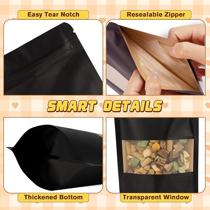 50 Pack Smell Proof Bag, Stand Up Zip Lock Bags, Cookie Bags with Seal, Resealable Pouches, Packing Bags for Cheese, Herbs, Coffee, Spice, Nuts, Soap, Bath Salts, Party Favors, Tea