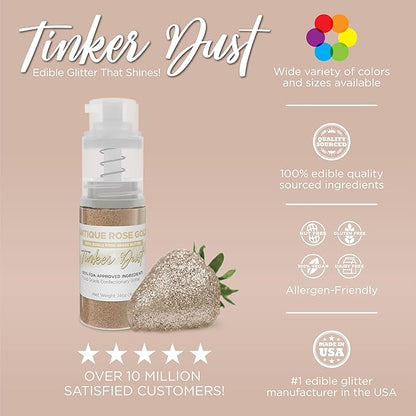 Bakell - Antique Rose Gold Tinker Dust (4g, 1x Mini Spray Pump) Edible Glitter for Food, Desserts, and Beverages!