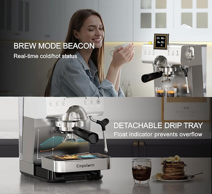 Espresso Machine 20 Bar with Steam Milk Frother, Stainless Steel Espresso maker with LED Display | Cold Brew & Hot Coffee Maker, Professional Cappuccino Expresso Machine for Home and Office