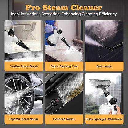 Steam Cleaner, Handheld Steam Cleaner, Steam Cleaner for Home with 16 Accessories and Automatic Steam Switch, Steamer for Cleaning Home, Living Room, Kitchen, Bathroom, Car (White)