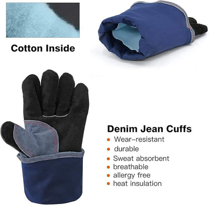 H HZXVOGEN Welding Gloves 16 Inches 932℉ Heat Fire Resistant BBQ Grill Gloves for Arc TIG MIG Wood Stove Barking Oven Fireplace Welder Gloves, Free Size for Men Women