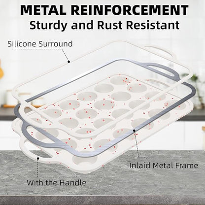 CAKETIME Mini Cupcake Pan, Metal Reinforced Frame Silicone Mini Muffin Pan Nonstick 24 Cups with Handle for Valentine's Day Baking Muffins, Cupcakes, Egg Bites 1 Pack