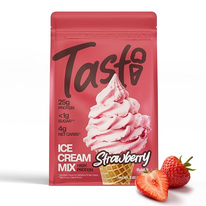 TASTI High-Protein Ice Cream Mix - Strawberry Flavor Low Sugar Ice Cream Powder - Made for Ninja Creami, Soft Serve Mix with 25g Protein, <1g Sugar, 4g Net Carbs