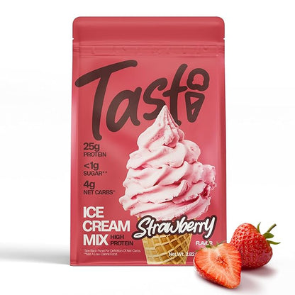 TASTI High-Protein Ice Cream Mix - Strawberry Flavor Low Sugar Ice Cream Powder - Made for Ninja Creami, Soft Serve Mix with 25g Protein, <1g Sugar, 4g Net Carbs