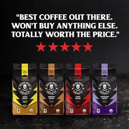 Death Wish Coffee, Whole Bean Dark Roast - USA Organic Coffee Beans Bundle/Bulk - Fair Trade Arabica & Robusta - 16 Ounce (Pack of 2)