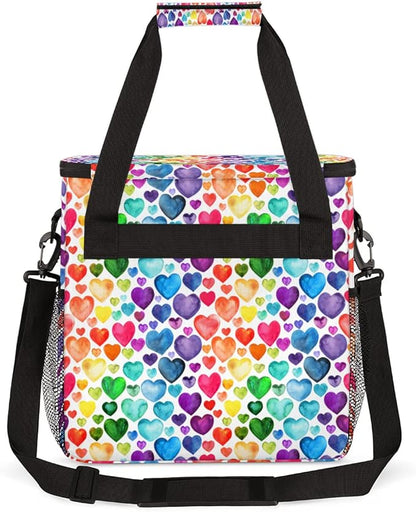 Watercolor Rainbow Hearts Pattern Coffee Maker Carring Bag Travel Storage Tote Bag Compatible with Keurig K-Mini or K-Mini Plus Portable Single Serve Coffee Brewer Case with Pockets for K-cup Pods