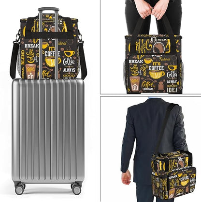 Yellow Coffee Break Cafe Maker Carring Bag Travel Carrying Storage Tote Compatible with Keurig K-Mini or Plus Portable Single Serve Brewer Case Pockets for K-cup Pods