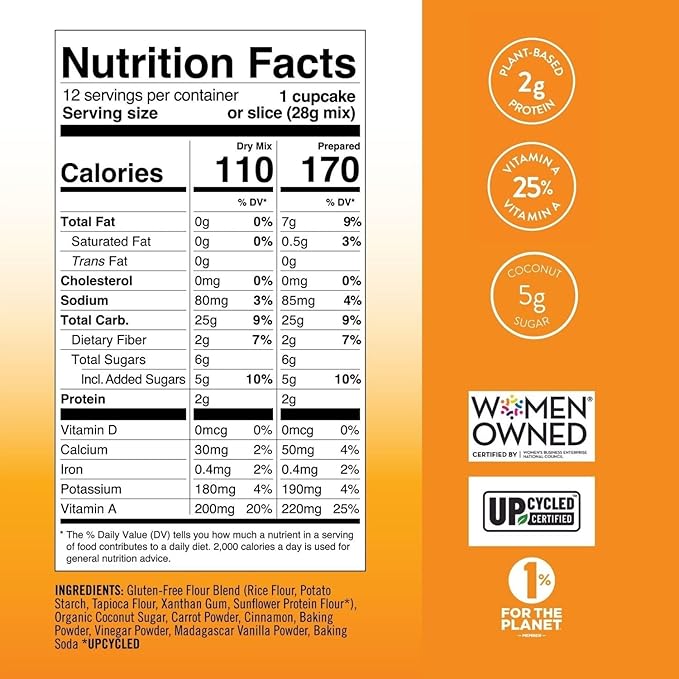 Bake Me Healthy Vegan and Gluten-Free Carrot Cake & Cupcake Mix, 11.9oz (337g) Pack of 2 – Dairy-Free, Egg-Free, Nut-Free, Plant-Based, Low Sugar, Allergy-Friendly, Easy to Bake, Made with Upcycled Ingredients