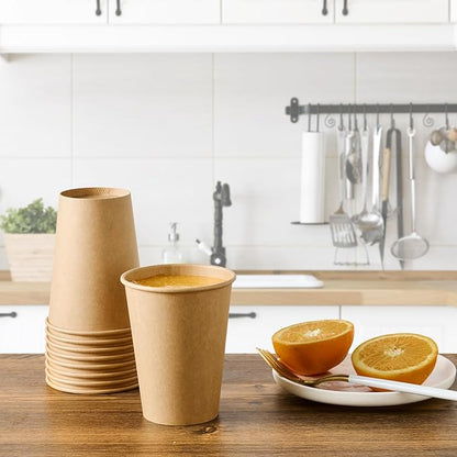 LITOPAK 100 Pack 12 oz Kraft Paper Cups, Disposable Coffee Cups, Disposable Drinking Cups, Hot Coffee Cups, Paper Coffee Cups for Water, Coffee, Juice, and Milk