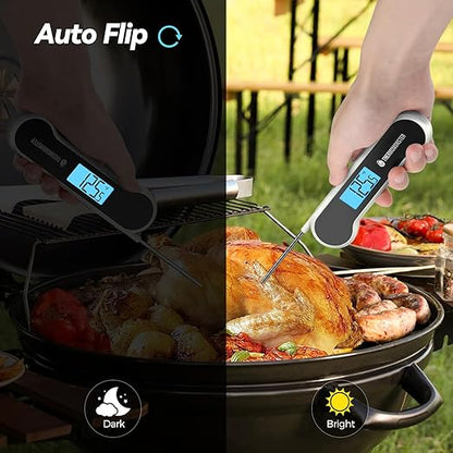 0.5 Sec Instant Read Meat Thermometer Digital with ±0.5℉ Precision, 100% Waterproof Auto Flip Bright LCD Screen, Motion Sensing Food Thermometer for Cooking Kitchen Oven Grill Candy BBQ, White