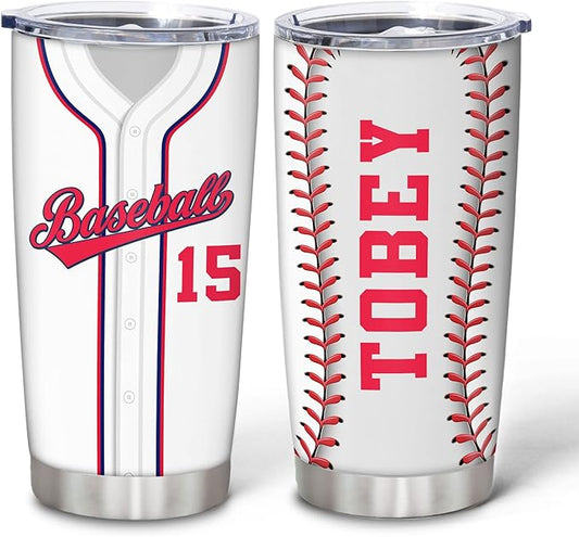 Hyturtle Personalized Baseball Tumbler Baseball Players Design Stainless Steel Double Walled Vacuum Insulated Tumblers 20oz30oz Coffee Travel Mug Cup Christmas Gift For Men Boys Friends Dad Sports Fan