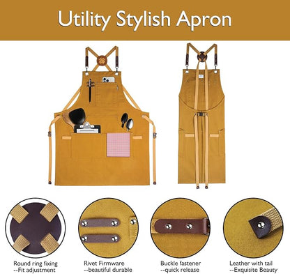 Kitchen Apron, Work Apron, Canvas, Multiple Pockets, Gardening, Painting, BBQ, Artist, Carpenter, Sizes M to XXL, Khaki