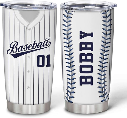 Hyturtle Personalized Baseball Tumbler Baseball Players Design Stainless Steel Double Walled Vacuum Insulated Tumblers 20oz30oz Coffee Travel Mug Cup Christmas Gift For Men Boys Friends Dad Sports Fan