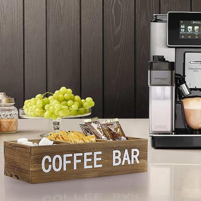 ELLDOO Coffee Pod Holder Storage, Coffee Bar Wooden Storage Box with Removable Grids, Coffee Station Organizer for K Cup, Rustic Coffee Accessories for Counter Home Decor, Vintage Wood