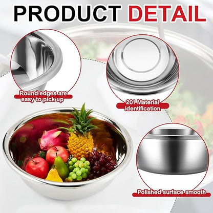 Domensi Set of 3 Extra Large Stainless Steel Mixing Bowls Large Mixing Container Easy to Clean, Nesting Bowls for Space Saving Storage for Cooking, Baking(201 Stainless Steel,13, 16, 20 Quart)