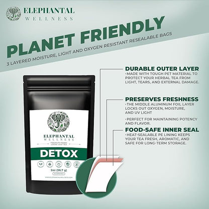 Elephantal Wellness Premium Detox Herbal Tea | Daily Liver, Kidney, Blood & Digestive Support with Turmeric, Nettle Tea, Milk Thistle, Dandelion Tea & Burdock | Handmade, Caffeine-Free Loose Leaf Blend