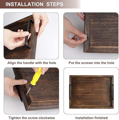 LIBWYS Rustic Wooden Serving Trays with Handle-Set of 2-Decorative Nesting Food Board Platters for Breakfast, Coffee Table/Butler (Large 15.8x11.8x1.2 inches, Small 13.4x9.4 x1.2 inches)