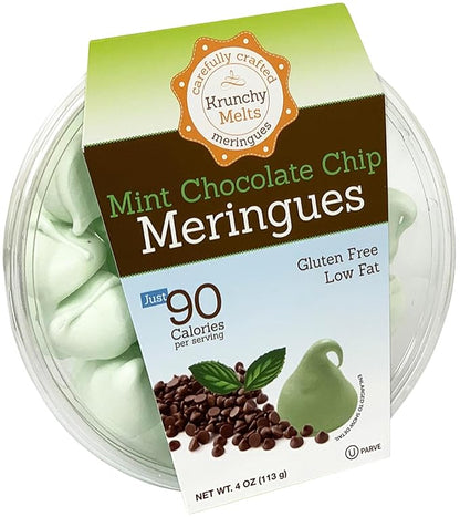 4 Pack Krunchy Melts Original Meringue Cookies | Mint Chocolate Chip Flavor 4-Pack | Only 90 Calories Per Serving | Low Fat, Gluten Free, Dairy Free (4 Oz)