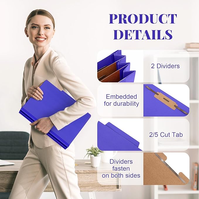 36 Pcs Classification Folders Letter Size, 2 Divider Pressboard File Folders with 3. 5 Inch Expansion, 2 Prongs Fastener, Heavy Duty Office File Organizers for Teachers, Medical (Purple)