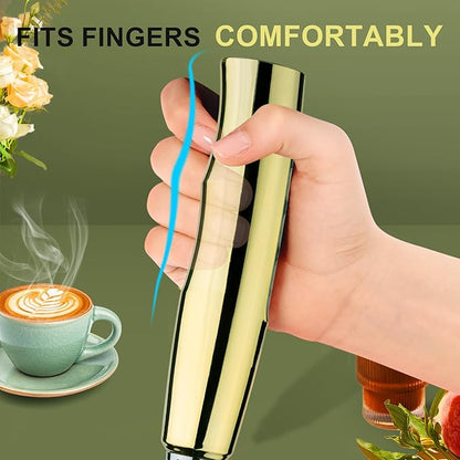 YUSWKO Champagne Gold Handheld Milk Frother Wand for Coffee, Rechargeable Electric Whisk with 3 Heads 3 Speeds Drink Mixer Coffee Frother For Latte, Cappuccino, Hot Chocolate, Egg