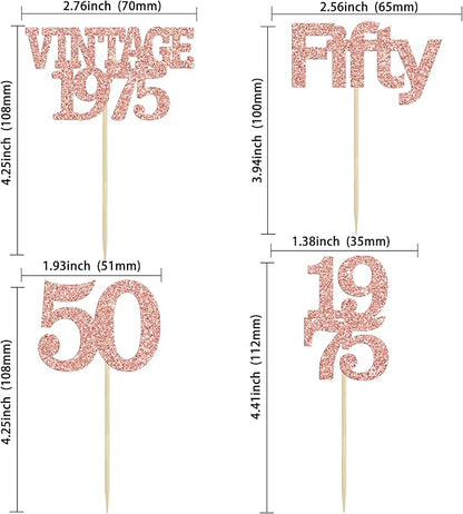 Gyufise 24Pcs 50th Birthday Cupcake Toppers Cheers to 50 Fabulous Fifty Vintage 1975 Cupcake Picks 50th Birthday Wedding Anniversary Party Cake Decorations Supplies Rose Gold