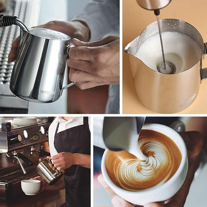 HOOMIL Milk Frothing Pitcher, 32oz/900ml Stainless Steel Steaming Pitcher Barista Milk Frother Cup Jug for Espresso Machine Coffee Cappuccino Latte Art - Silver