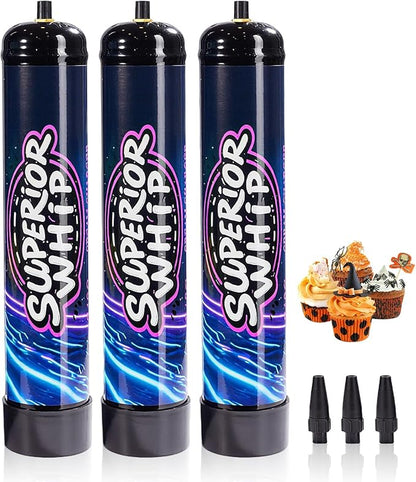 Whipped Cream Charger 740g, Whip Cream Charger Cartridges Whip Cream Charger Cylinder Food Grade Original Flavor (Nozzle Included) 3-Pack