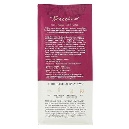 Teeccino Raspberry Mocha Chicory Coffee Alternative - Ground Herbal Coffee That’s Prebiotic, Caffeine Free & Acid Free, Dark Roast, 11 Ounce