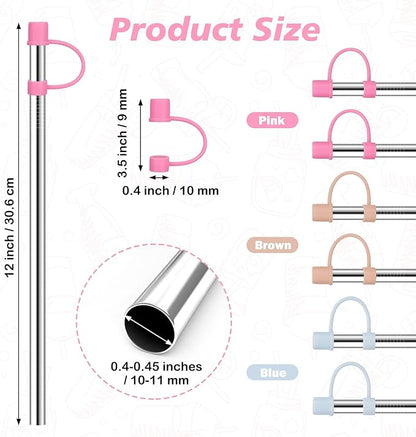 Stainless Steel Straws with covers fit Stanley 40 oz tumbler, Reusable 12 Inch Metal Straw with Silicone Tips & Cover Caps, Compatible with Stanley Quencher H2.0 (6 Pack: 3 Bent + 3 Straight)