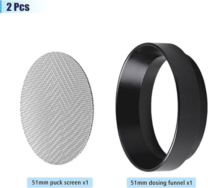51mm Espresso Dosing Funnel and Puck Screen Set, Espresso Coffee Dosing Ring & 1.7mm 316 Stainless Steel Espresso Portafilter for Coffee Portafilter Filter Basket