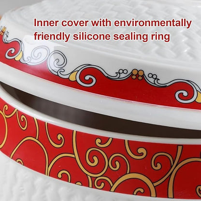 Chinese Sealed Large-Capacity Rice Pot, Ceramic Rice Bucket With Tassel Design, Grain Storage Ceramic Container, Rice Dispenser Airtight Storage Bucket For Grains Snacks Candy Coffee Beans Food(D,Capa
