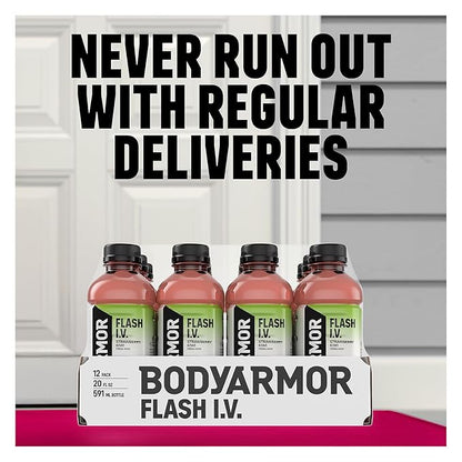 BODYARMOR Flash I.V. Zero Sugar Electrolyte Beverage, Lemon Lime, Hydration Drink For Rapid Rehydration, Post Workout Recovery, 20 Fl Oz (Pack of 12)