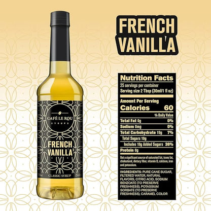 NEW Café Le Rou French Vanilla Coffee Syrup - 25.4 oz, 2-pack *Includes 2 Coffee Syrup Dispensers*Flavoring for Coffee, Tea and Espresso
