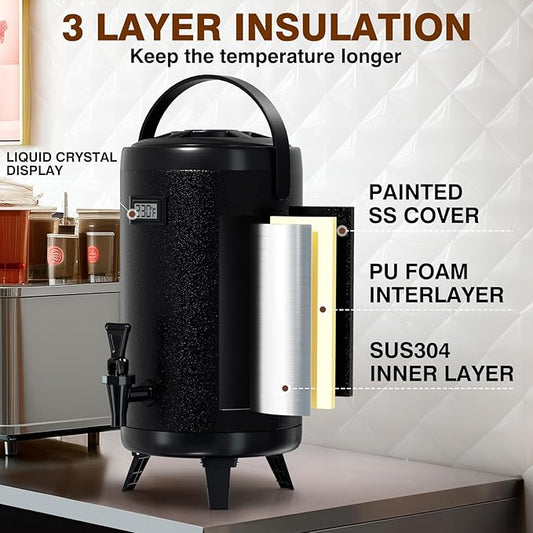 WantJoin 2-pack Insulated Beverage Dispenser-Thermal Hot and Cold Beverage Dispenser Tea Dispenser Stainless Steel 12L/3.2Gal Hot Drink Dispenser with Spigot for Hot Tea&Coffee,Cold Milk,Juice Black